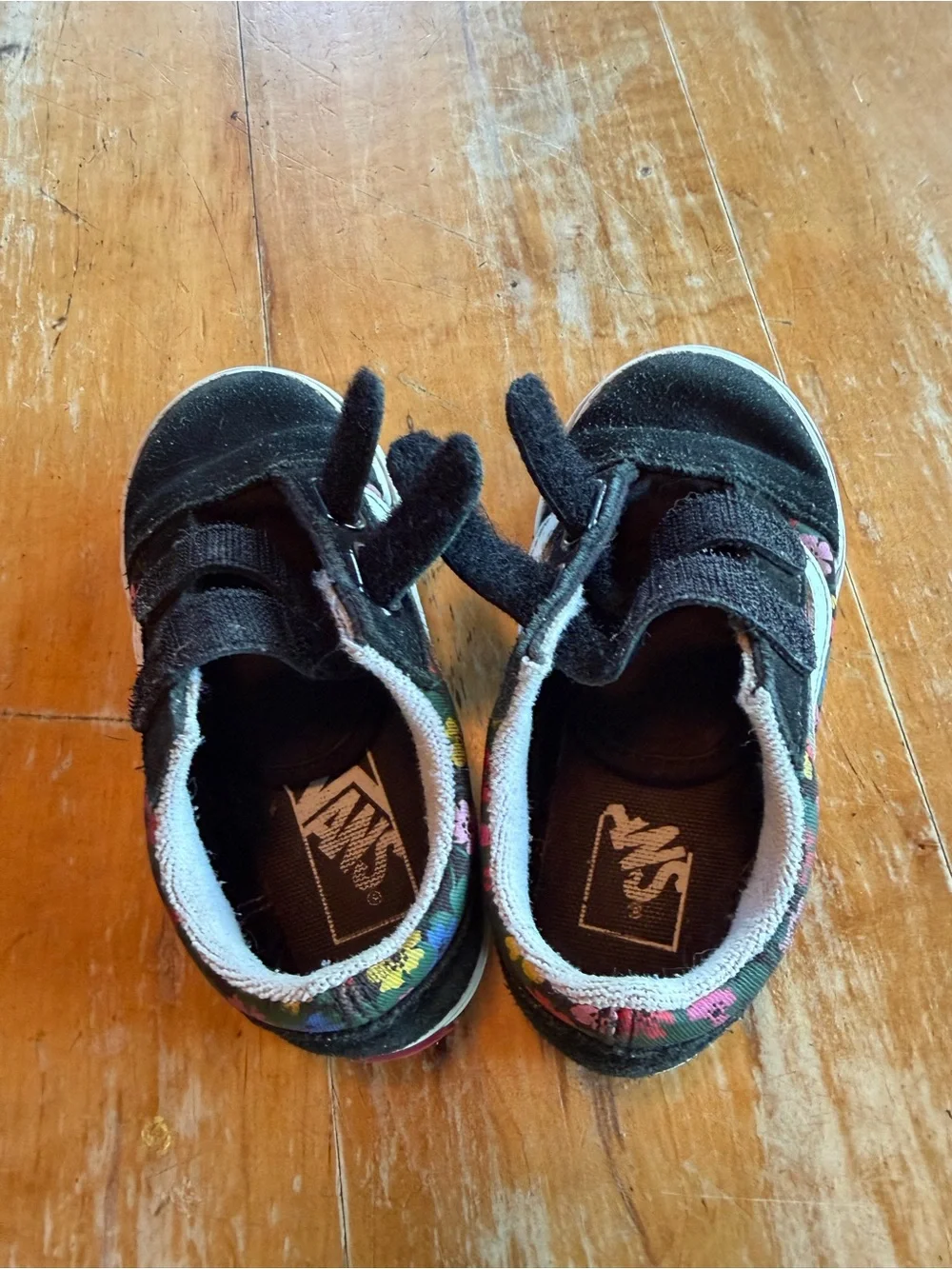 Vans Kids Black Floral Velcro Skate Shoes